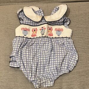 Classic Blue Gingham Smocked Baby One-Piece